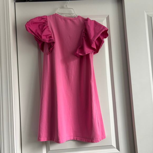 TCEC Candy Pink Knit Ruffle Sleeve Mini Dress Sz M Coquette Twee - Picture 5 of 11